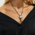 Minimalist Silver Pebble Pendant Black Cord Necklace Women Fashion Chic Jewelry New - Oval Pendant Style (07661) / Silver