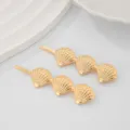 Gold shell hair clips variant, elegant beach ocean style metal hair pins for women. - Triple Scallop Style (0130) / 1 Pair / Gold