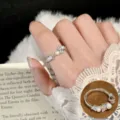Elegant open silver ring with faux pearl and cubic zirconia, chic geometric design for women - Multi-Layer Artificial Pearl Open Rings