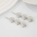 Silver shell hair clip set, metallic beach style hairpin for women and girls daily wear - Triple Scallop Style (0130) / 1 Pair / Silver