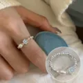 Elegant silver ring with pearl and blue flower, adjustable open geometric band for women. - Flower Pearl Open Ring(JZ7775)