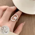 Unregelmässiger geometrischer Silberring mit Perle, eleganter offener Ring für jeden Tag. - Unregelmäßiger Geometrischer Einzelne Künstliche Perle Offener Ring Stil (JZ7966)