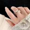 Minimalist multi-layered silver ring variant, chic wide open finger ring for stylish wear. - Open Adjustable / Cross Multi-Layer Silver (JZ7965-1)