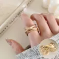 Anillo dorado cruzado de múltiples capas anillo abierto geométrico joyería elegante para mujeres - Abierto Ajustable / Estilo Dorado JZ7965-2