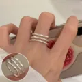 Multi-layer textured silver ring minimalist wide open ring for women trendy index finger jewelry - Open Adjustable / Multi-Layer Open Wide (JZ7786)