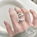 Matte silver multi-layer geometric open ring stylish modern chunky finger jewelry for women - Matte Silver Geometric Open Style (JZ8000-1) / Open Adjustable