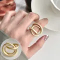 Matte gold geometric multi-layer open ring for women, elegant fashion statement jewelry. - Matte Gold Geometric Multi-layer Style (JZ8000-2) / Open Adjustable