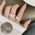 Elegant silver open ring geometric multi-layer stylish jewelry for women daily wear accessory. - Adjustable Open Size / Exquisite Carved Wide Face Multilayer Ring (JZ7847)