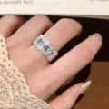 Silver multi-layer hollow lace ring open adjustable geometric finger jewelry for women - Open Adjustable / Wide Lace Hollow Ring (JZ5609)