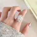 Silver open ring with intricate floral cluster design, adjustable size for versatile wear. - Open Adjustable / 3D Flower Cluster Open Ring (JZ7964)