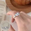 Silberner Offener Ring mit blauen Steinen, geometrisches Design für vielseitigen Stil. - Mehrlagiger Geometrischer Blauer Strass Offener Ring Stil (JZ7943)