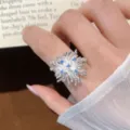 Exquisite firework silver ring with blue rhinestones for women, wide open ring detail shot. - Open Adjustable / Fireworks Snowflake