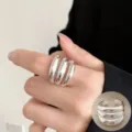 Anillo abierto de plata multicapa minimalista para mujer joyería de moda - Abierto Ajustable / Estilo Simple Multicapa (JZ5465)