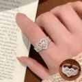 Silver multi-layer heart ring for women, elegant open finger ring for daily wear. - Heart Hollow Layered Style (JZ5522)