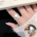Matte finish abstract face open ring for women, stylish geometric index finger jewelry. - Open Adjustable / Geometric Face Design Open Ring (JZ5425)