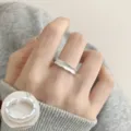 Silver irregular geometric open ring, brushed finish minimalist style ring for women index finger - Open Adjustable / Irregular Wave Open Style (JZ5630)