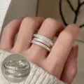 Multi-layer wide open metal ring, stylish cool stackable finger ring in silver variant. - Open Adjustable / Silver Wide Textured (JZ7949)