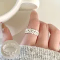 Sweet simple woven open silver ring variant, trendy minimalist fashion accessory for women daily wear - Twist Braided Style (JZ7930)