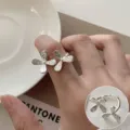 Silver double flower open ring, chic niche design, stylish adjustable finger jewelry. - Open Adjustable / Irregular Wrinkled Texture Double Flower Open Ring (JZ7901) / Silver
