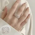 Exaggerated wide geometric woven silver ring, exquisite open finger ring for women accessory. - Open Adjustable / Wide Grid Open Style (JZ5625)