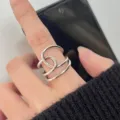 Minimalist multi-layer intertwined silver ring, trendy wide open finger ring for women - Open Adjustable / Irregular Geometric Silver (JZ8368)