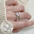 Sweet minimalist silver open rings set for women, ins style niche irregular design jewelry. - Fluid Round Beads Two-Piece Set (JZ5192)