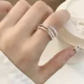 Minimalist multi-strand silver ring for women, trendy wide open finger jewelry stylish. - Open Adjustable / Silver Wide Line (JZ7846)
