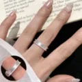 Exquisite matte silver geometric ring, luxury layered open finger ring for stylish women. - Open Adjustable / Vintage Brushed Multi Layer Beaded Border Ring (JZ5478) / Silver