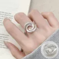 Silver multi-layer swirl ring for women, simple open finger ring, trendy jewelry accessory. - Open Adjustable / Spiral Line Silver (JZ5645)