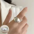 Minimalistische matte zilveren geometrische ring, chunky ovale open ring voor dames. - Open Verstelbaar / Kiezel Zilver Stijl (JZ5588-1)