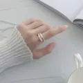 Minimalist multi-line silver open ring for women, stylish cold style adjustable index finger ring. - Open Adjustable / Silver Multi-Layer Simple (JZ8287)