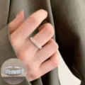 Geometric adjustable open ring for women, stylish chic metallic finger jewelry item. - Vertical Stripes Row Drill Style (JZ5259)