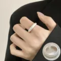 Minimalistische zilveren geometrische open ring met matte en gepolijste afwerking voor dagelijks. - Open Verstelbaar / Mat en Glanzend Patchwork Stijl (JZ5635-1)