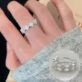 Sweet minimalist clover ring for women, 925 silver adjustable open ring fashion jewelry. - Full Rhinestone Clover Open Rings