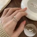 Minimalist multi-layer pearl open ring for women stylish cold style metal finger jewelry - Open Adjustable / Artificial Pearl Multi-Layer (JZ6799)