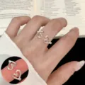 Silver open double heart ring for women, cute niche design fashion finger jewelry variant - Open Adjustable / Double Heart Style (JZ5282)