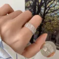 Multi-layer lines open ring, minimalist cool style wide band silver ring for women's index finger - Open Adjustable / Silver Multi-Layer Wide (JZ7418)