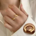 Minimalist matte gold open ring with unique organic design, chic fashion finger jewelry for women. - Open Adjustable / Bone Irregular Style (JZ5517-2)