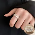 Sweet simple silver open ring for women, trendy niche design heart interlinked ring for daily wear. - Hollow Heart Interwoven Braided Style (JZ5258)