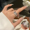 Silver multi-layer pearl ring for women, wide open stackable finger ring, chic jewelry. - Open Adjustable / Artificial Pearl Open (JZ7524-1)