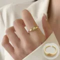 Minimalist geometric matte gold ring, adjustable open finger ring, elegant daily jewelry variant. - JZ5583-2