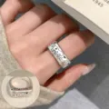 Matte wide silver ring with cute animal art open design minimalist geometric fashion jewelry - Creative Lines Wide Band Style (JZ5482)