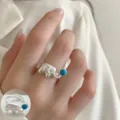 Mat zilveren olifant ring met turkoois steen, verstelbare open ring voor vrouwen trendy. - Open Verstelbaar / Zilveren Olifant Stijl (JZ5587-1)