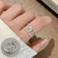 Chic multi-layer twist open ring for women, minimalist silver fashion statement knuckle jewelry. - Open Adjustable / Rope Twist Cross Silver (JZ5141)