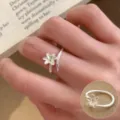 Sweet floral open ring for women, sterling silver minimalist fashion jewelry for daily wear. - Delicate Flower Light Luxury Style (JZ5341)