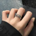 Minimalist multi-layer silver ring featuring beaded and twisted bands for women index finger. - Open Adjustable / Beaded Twist Multi-Layer (JZ8447)