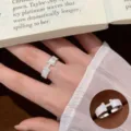 Silver geometric H-shape ring with matte frosted finish and sparkling cubic zirconia stones. - JZ5255