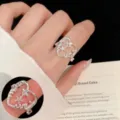 Silver geometric heart ring for women, stylish open adjustable finger ring trendy jewelry. - Heart Pentagram Pendant Style (JZ5409)