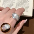Elegant silver wide geometric ring with frosted finish and sparkling star rhinestone details. - Open Adjustable / Wide Geometric Star Open Ring (JZ5379)