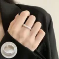 Minimalistische geometrische open ring voor vrouwen, matte zilveren vinger sieraden variant. - Open Verstelbaar / Mat Zilveren Open Stijl (JZ5635-2)